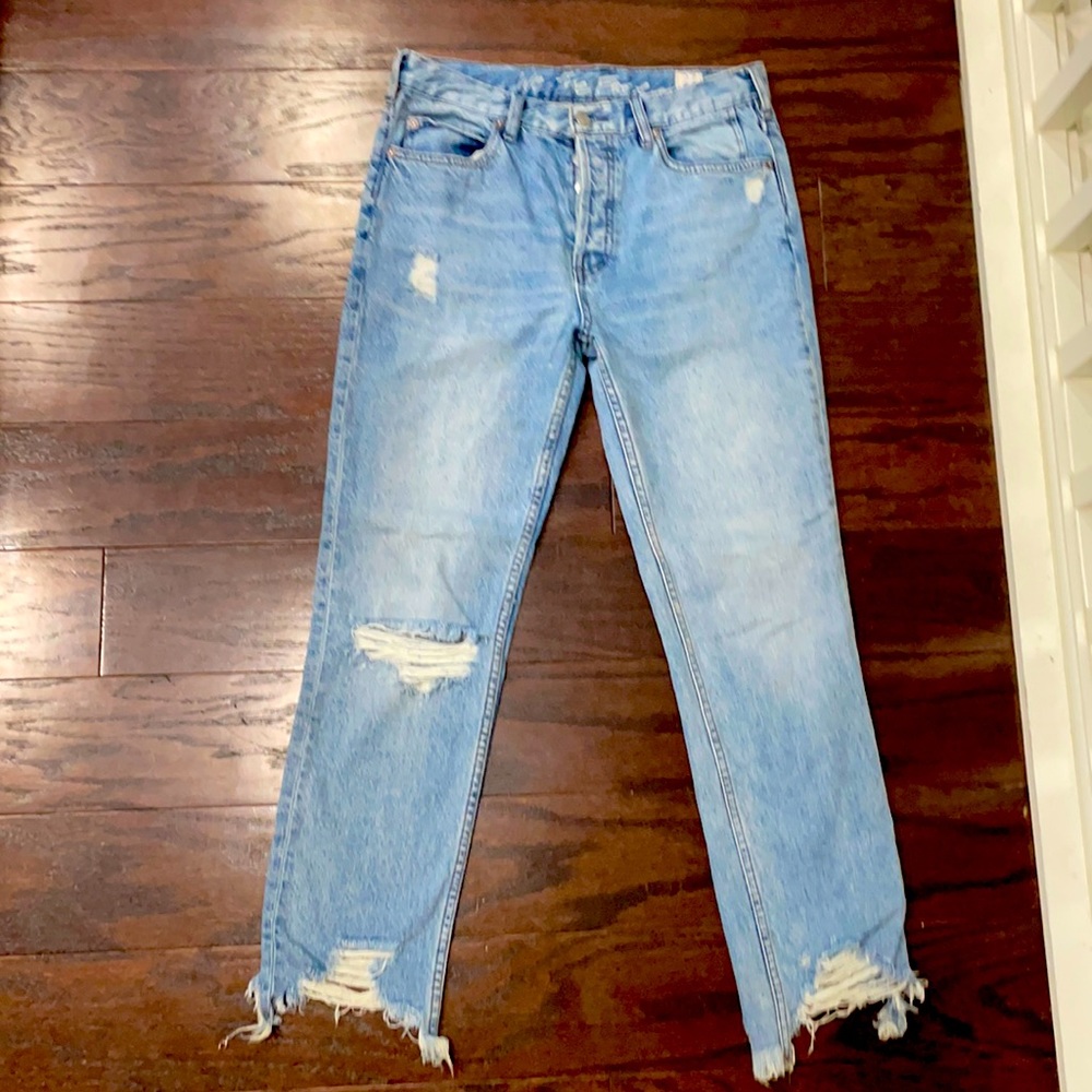 Free People Chewed Up Mid Rise Straight Leg Jean